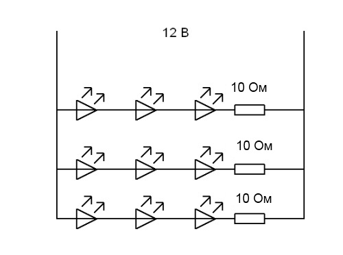 12 светодиодов на 12 вольт схема