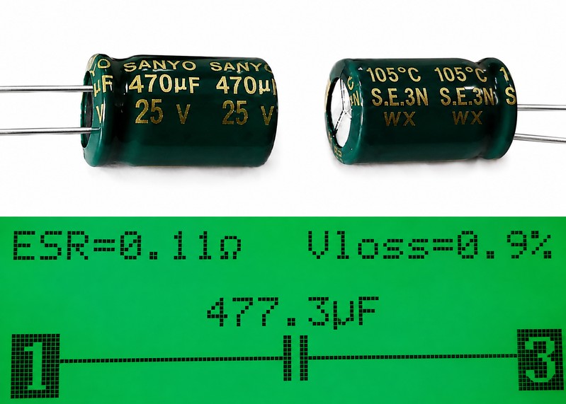 Конденсатор 470 мкФ 25В (470uF 25V) электролитический Low ESR 105°C Sanyo