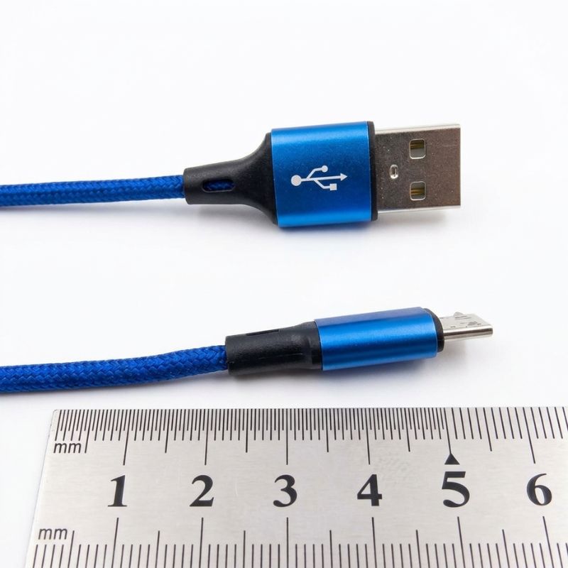 Мікро USB кабель 2м шнур для зарядки тканинне обплетення синій Micro USB