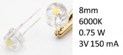Світлодіод 8 мм 3 В 150мА 0.75Вт 6000K холодний білий вивідний