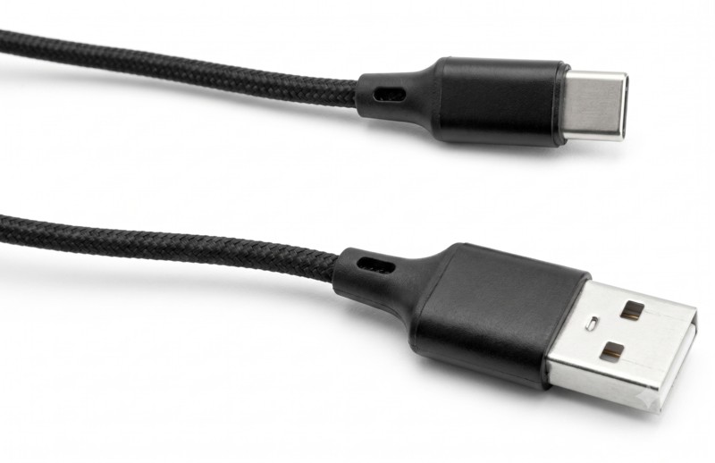 Кабель USB Type-C 2 м для зарядки та передачі даних, чорний шнур посилений нейлоновий