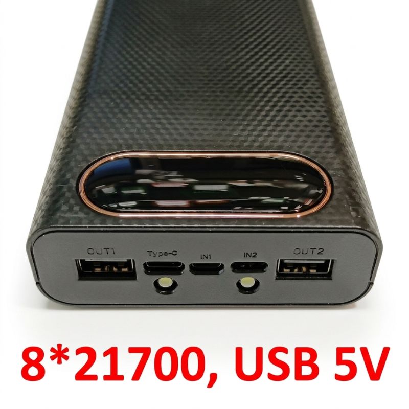 Корпус для повербанка на 8 шт. 21700 5В 2А с индикатором Type-C 2xUSB фонарик