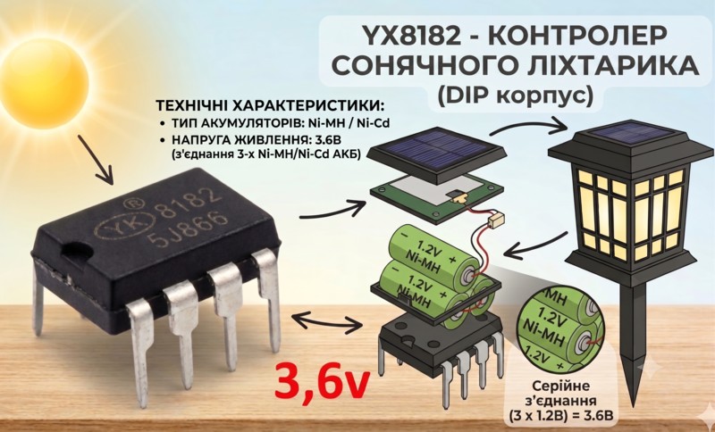 Мікросхема YX8182, контролер сонячного LED ліхтаря, DIP-8